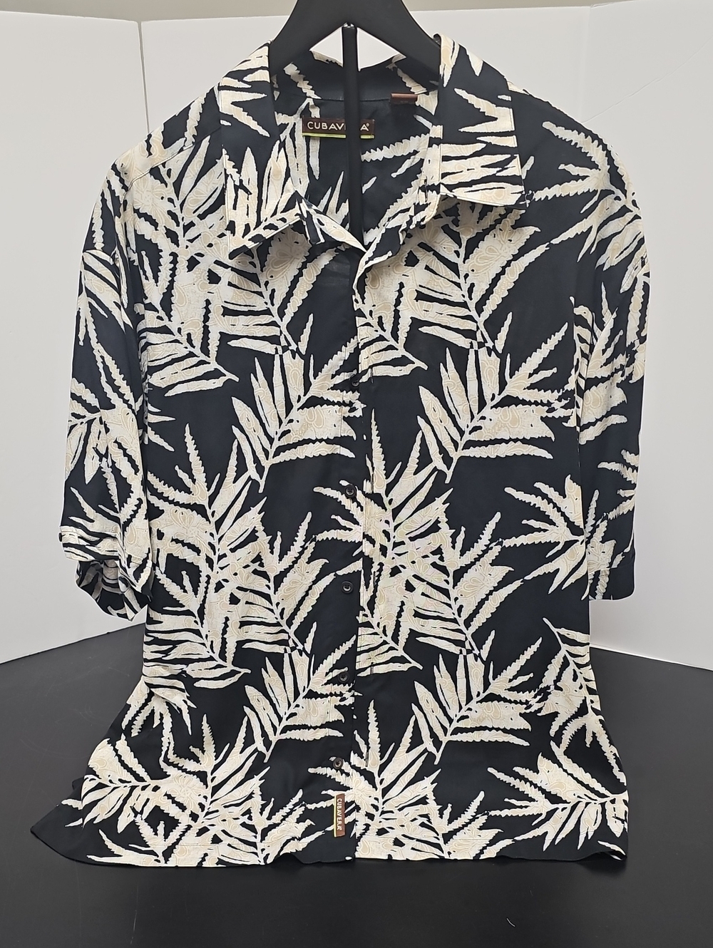 Cubavera Black & Cream Tropical Leaf Short Sleeve Button-Up Shirt
